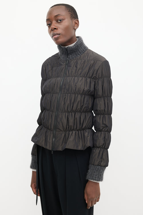 Fabiana Filippi Dark Grey Knit Collar Ruched Puffer Jacket