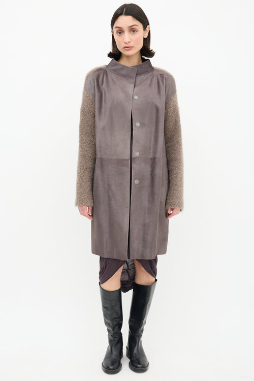 Fabiana Filippi Taupe Bouclé Knit 
Hair Coat