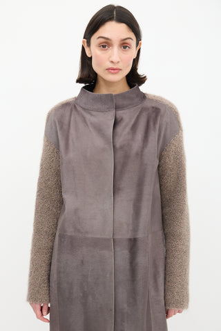 Fabiana Filippi Taupe Bouclé Knit 
Hair Coat