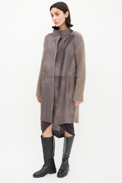 Fabiana Filippi Taupe Bouclé Knit 
Hair Coat