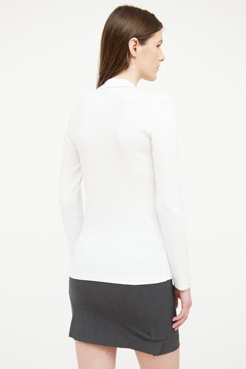 Fabiana Filippi White Ribbed Beaded Neck Long Sleeve Top