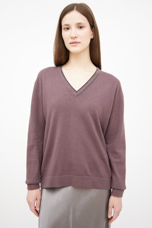 Fabiana Filippi Purple Wool Monilli V-Neck Sweater