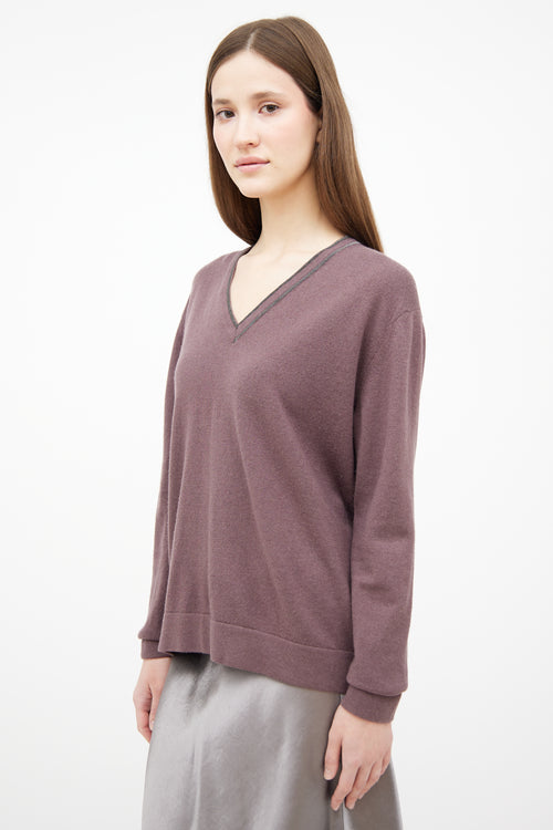 Fabiana Filippi Purple Wool Monilli V-Neck Sweater