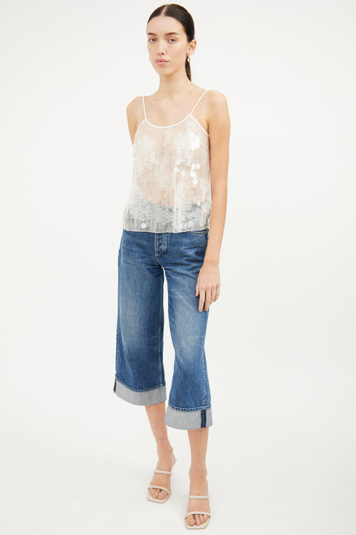 Fabiana Filippi White Sheer Sequin Top