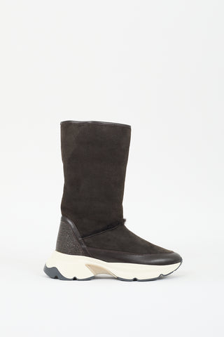 Fabiana Filippi Dark Grey Suede 
Shearling Lined Sneaker