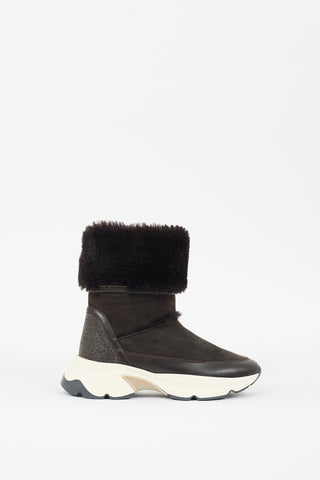 Fabiana Filippi Dark Grey Suede 
Shearling Lined Sneaker