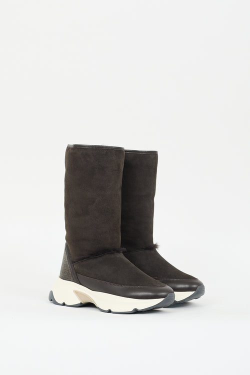 Fabiana Filippi Dark Grey Suede 
Shearling Lined Sneaker