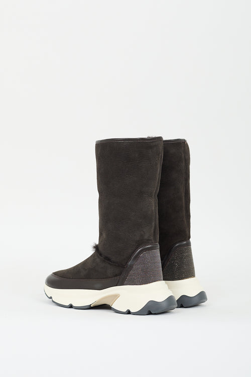 Fabiana Filippi Dark Grey Suede 
Shearling Lined Sneaker