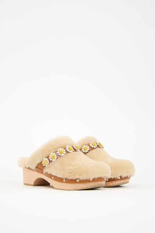 Fabrizio Viti Beige Fur Daisy Clog Mule