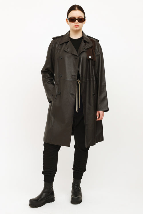 Façonnable Brown Leather Trench Coat