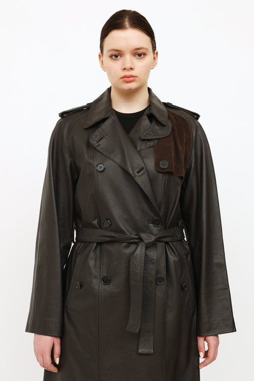 Façonnable Brown Leather Trench Coat