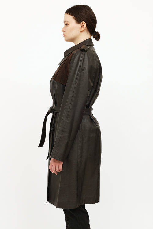 Façonnable Brown Leather Trench Coat