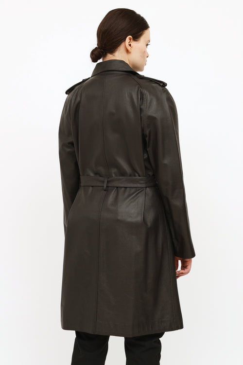 Façonnable Brown Leather Trench Coat