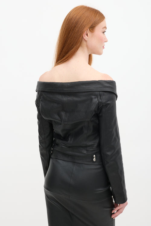 Faith Connexion Black Leather Off The Shoulder Moto Jacket