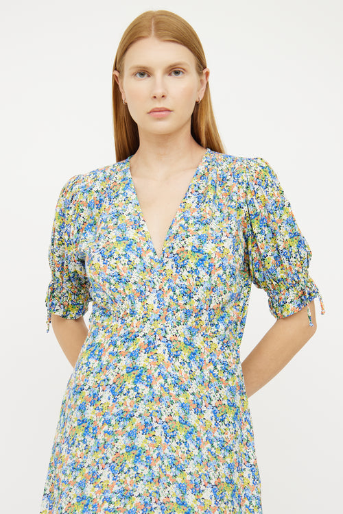 Faithfull the Brand Blue Multi Colour Short Sleeve Dress