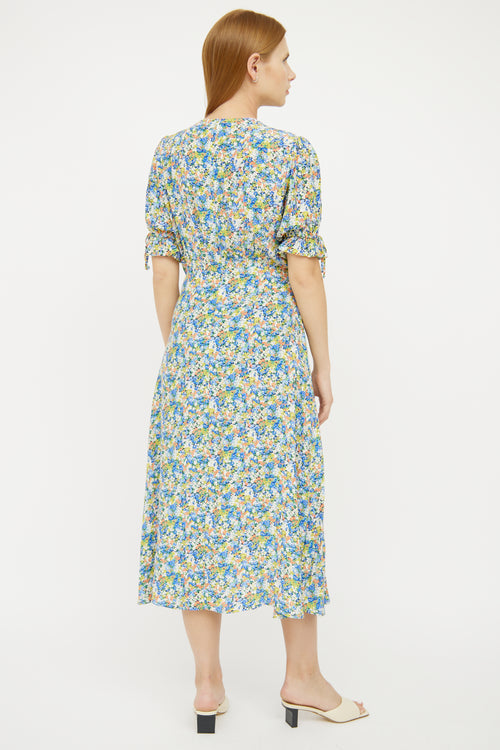 Faithfull the Brand Blue Multi Colour Short Sleeve Dress