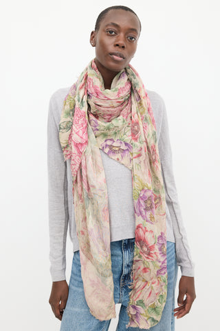 Faliero Sarti Pink 
Multicolour Floral Raw Edge Scarf