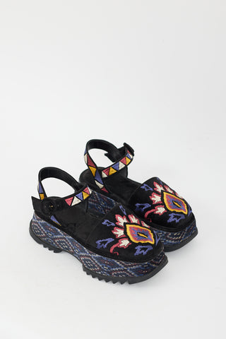 FARM Black 
Multi Embroidered Platform Sandal