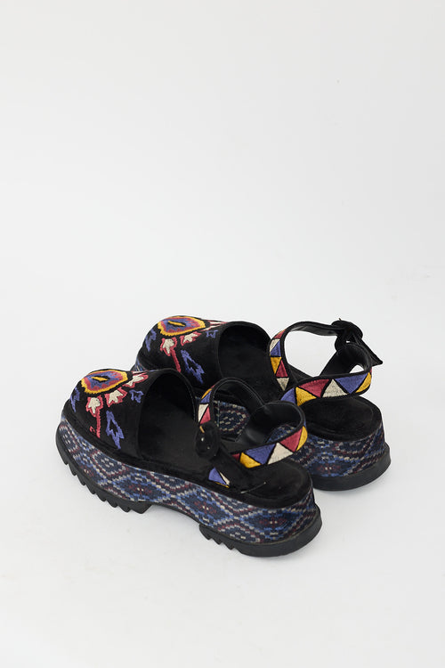 FARM Black 
Multi Embroidered Platform Sandal