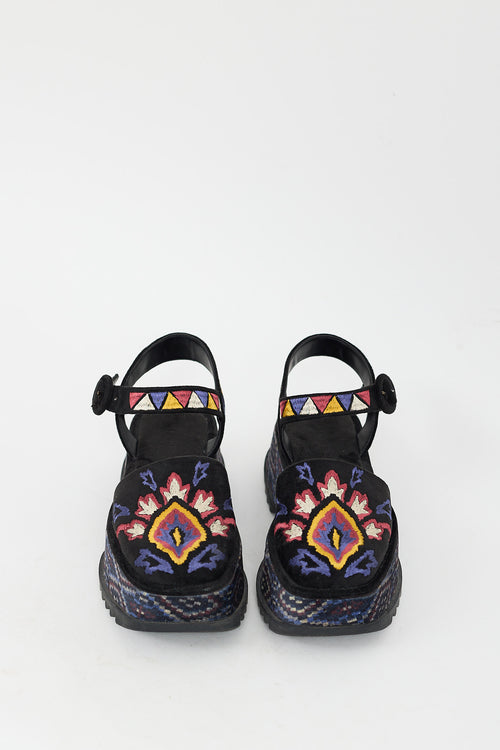 FARM Black 
Multi Embroidered Platform Sandal