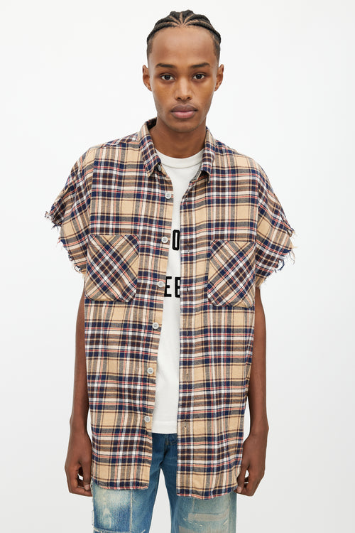 Fear of God Yellow 
Multi Plaid Cut Sleeve Shirt