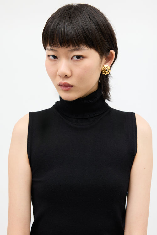 Fendi 1990s Gold Cutout FF Clip On Earrings