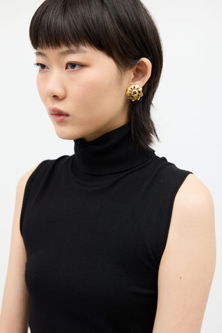 Fendi 1990s Gold Cutout FF Clip On Earrings