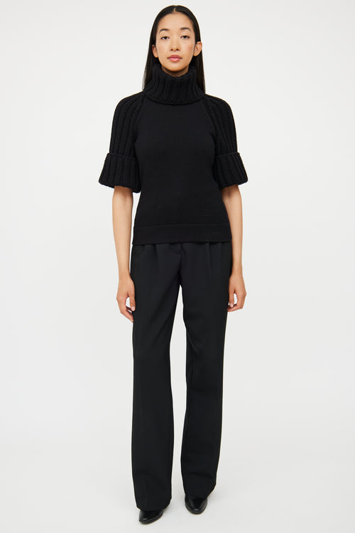 Black Wool Turtleneck Top