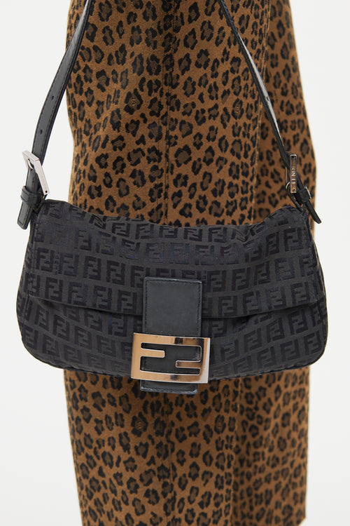 Fendi Black Zucchino Baguette Bag