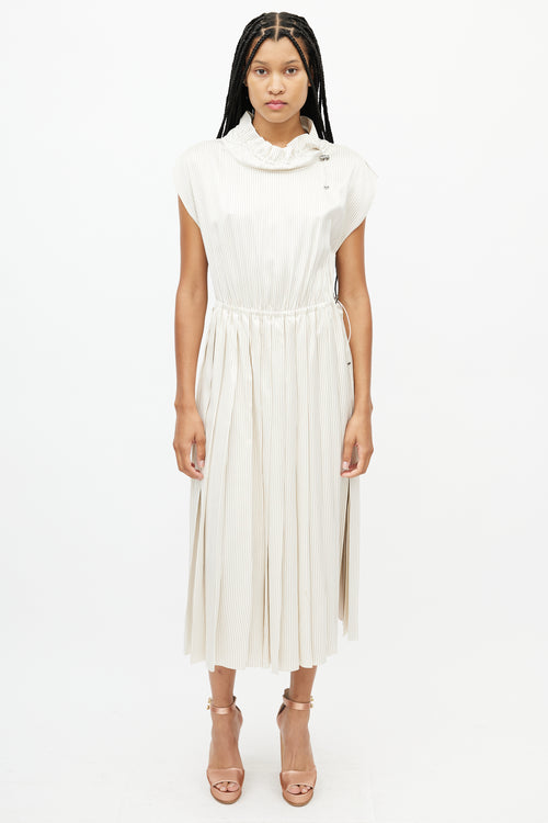 Fendi Beige 
Cream Striped Drawstring Dress