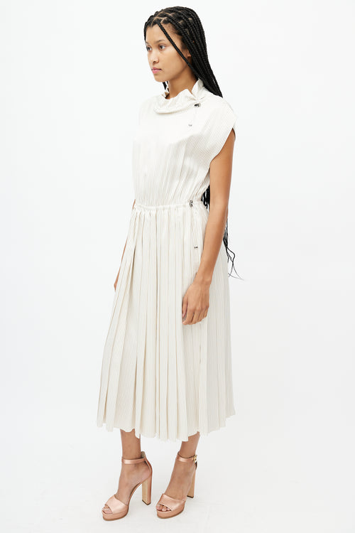 Fendi Beige 
Cream Striped Drawstring Dress