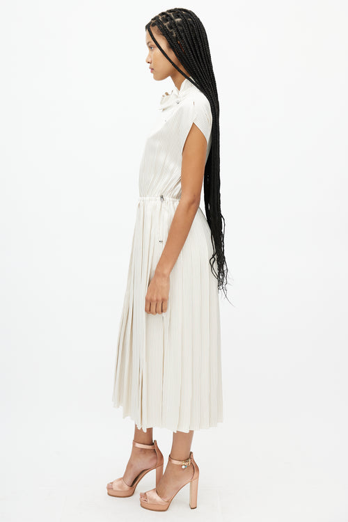 Fendi Beige 
Cream Striped Drawstring Dress