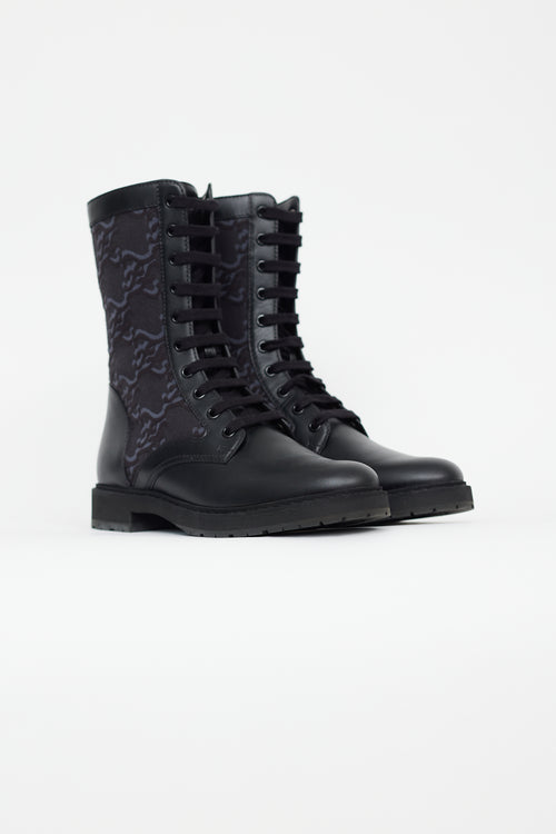 Fendi Black 
Blue Leather Biker Boot