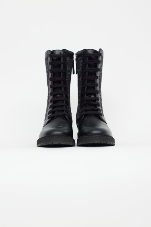 Fendi Black 
Blue Leather Biker Boot