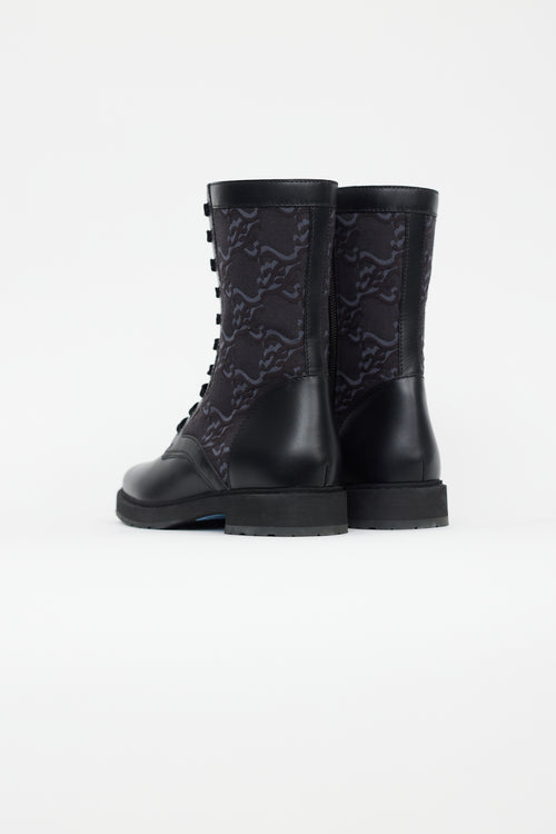 Fendi Black 
Blue Leather Biker Boot