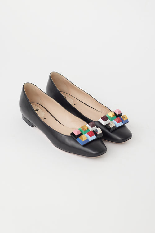 Fendi Black Leather Studded Ballet Flat