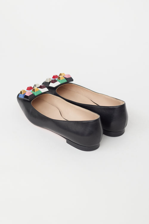 Fendi Black Leather Studded Ballet Flat