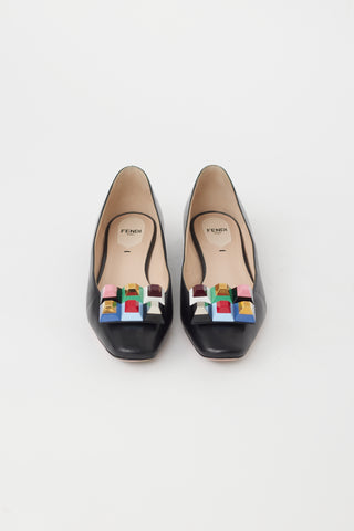 Fendi Black Leather Studded Ballet Flat