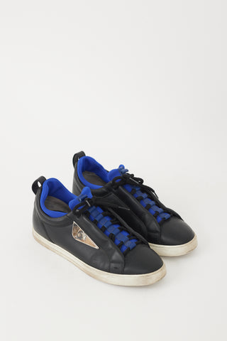 Fendi Black 
Blue Leather 
Neoprene Monster Sneaker