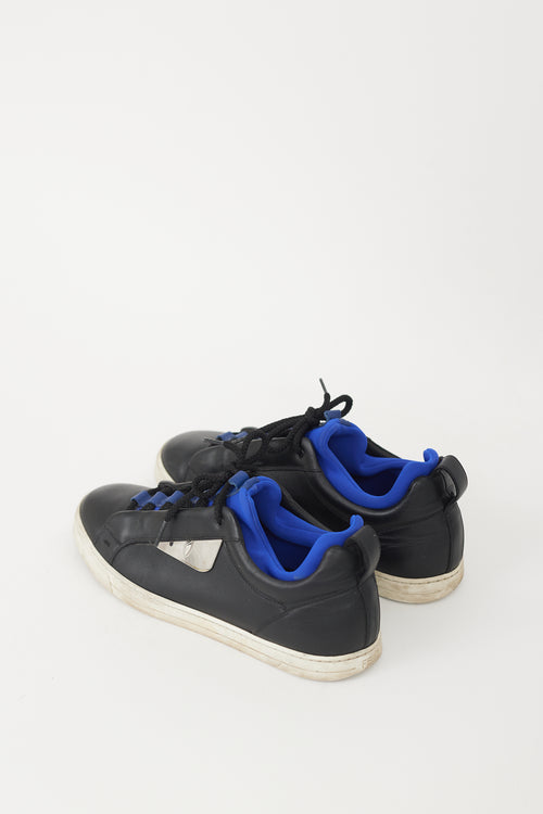 Fendi Black 
Blue Leather 
Neoprene Monster Sneaker