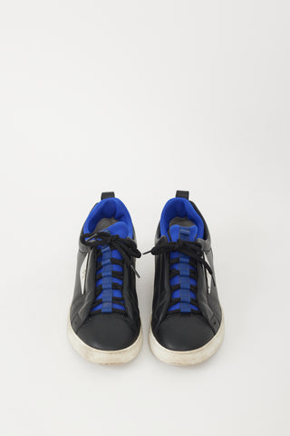 Fendi Black 
Blue Leather 
Neoprene Monster Sneaker