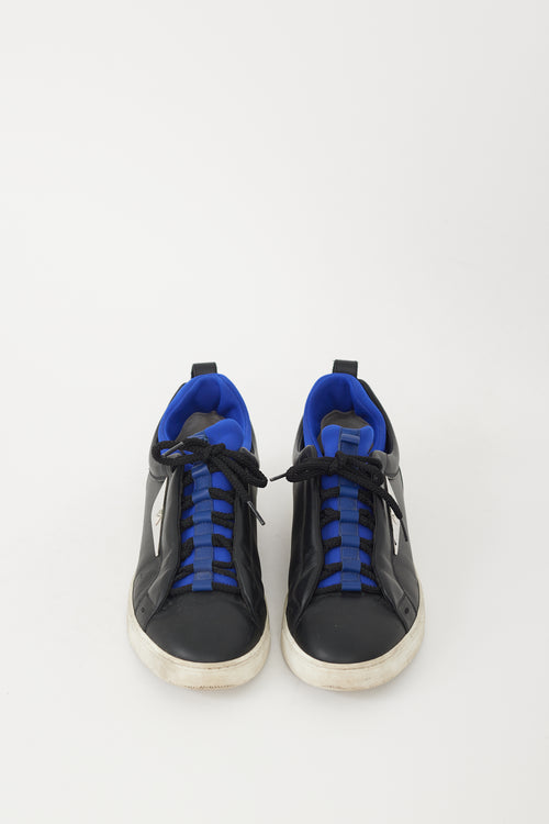 Fendi Black 
Blue Leather 
Neoprene Monster Sneaker