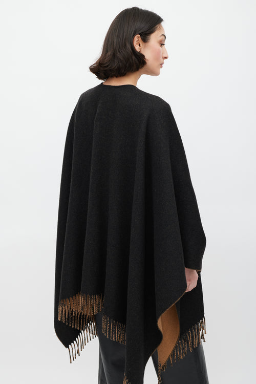 Fendi Black 
Brown Cashmere Fringe Shawl