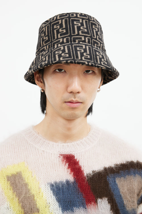 Fendi Black 
Brown Wool Zucca Bucket Hat