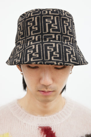 Fendi Black 
Brown Wool Zucca Bucket Hat