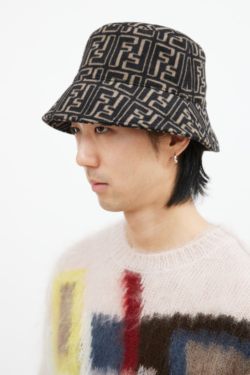 Fendi Black 
Brown Wool Zucca Bucket Hat