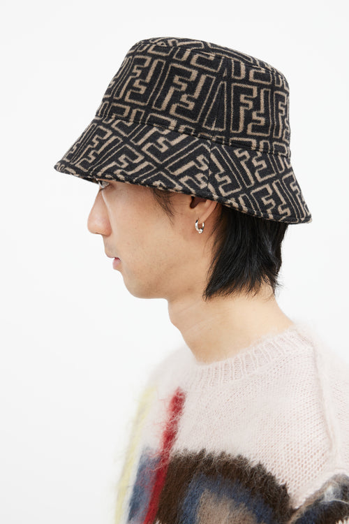 Fendi Black 
Brown Wool Zucca Bucket Hat