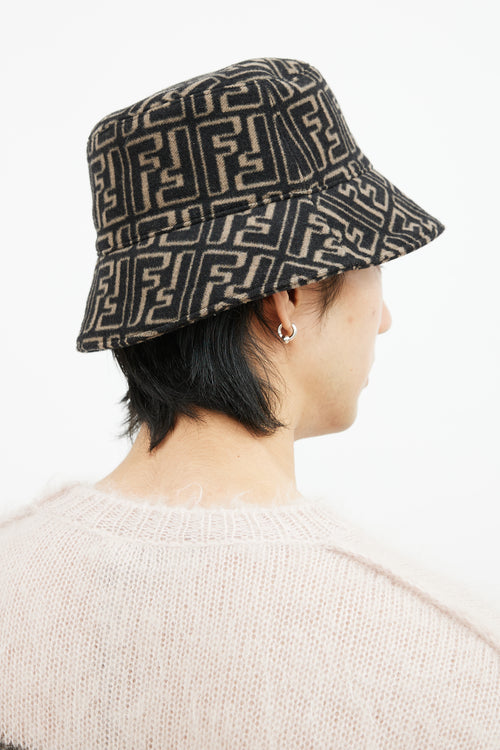 Fendi Black 
Brown Wool Zucca Bucket Hat