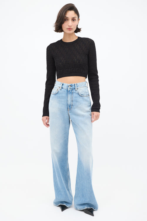 Fendi Black FF Knit Cropped Sweater