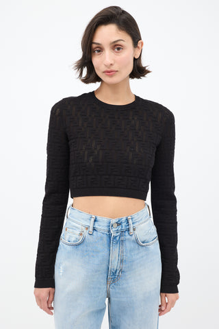 Fendi Black FF Knit Cropped Sweater